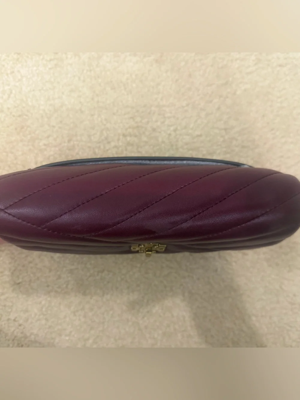 Tory Burch Kira Chevron Leather Wallet Crossbody Bag Plum Burgundy Gold Hardware